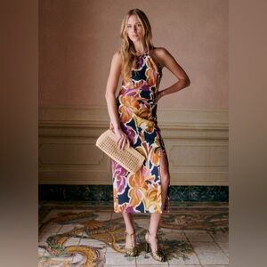 Sezane Editions Giovanna Dress with Purple and Orange Floral Pattern